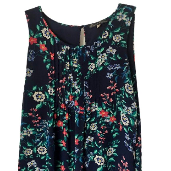 Rose & Olive Floral Flowy Sleeveless A-line Dress - Navy/Red/Green - M - Picture 3 of 12